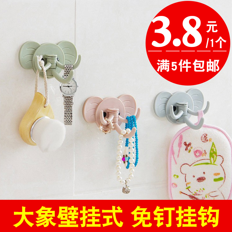 Cute elephant hook sticky hook home strong wall-mounted kitchen bathroom door free punching wall sticker