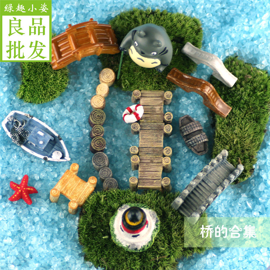 Mini Stone Arch Bamboo Bridge Resin Decoration Water Surface Rainforest Cylinder Succulent Moss Landscape Fake Mountain Bonsai Landscape Plant