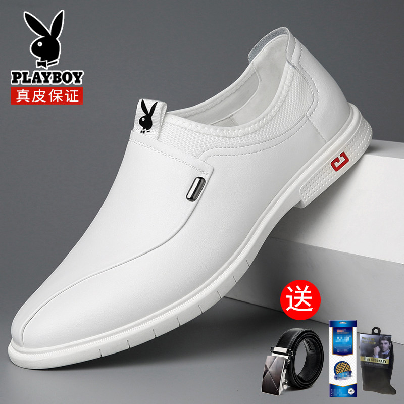 Floral Playboy men's shoes 2022 new Summer Breathable Men Youth Casual Business Positive Dress Genuine Leather White Leather Shoes