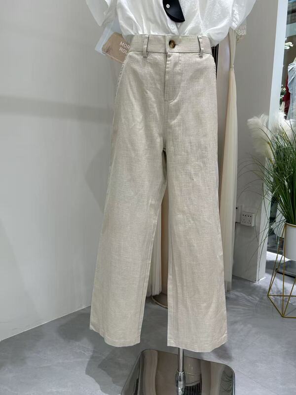Korean Style Slimming Versatile Long Pants Lin*En Loose Wide-Leg Women's Pants New High-Waisted Elastic Air-Conditioning Pants Korean Style Slimming Versatile Long Pants Lin*En Loose Wide-Leg Women's Pants New High-Waisted Elastic Air-Conditioning Pants