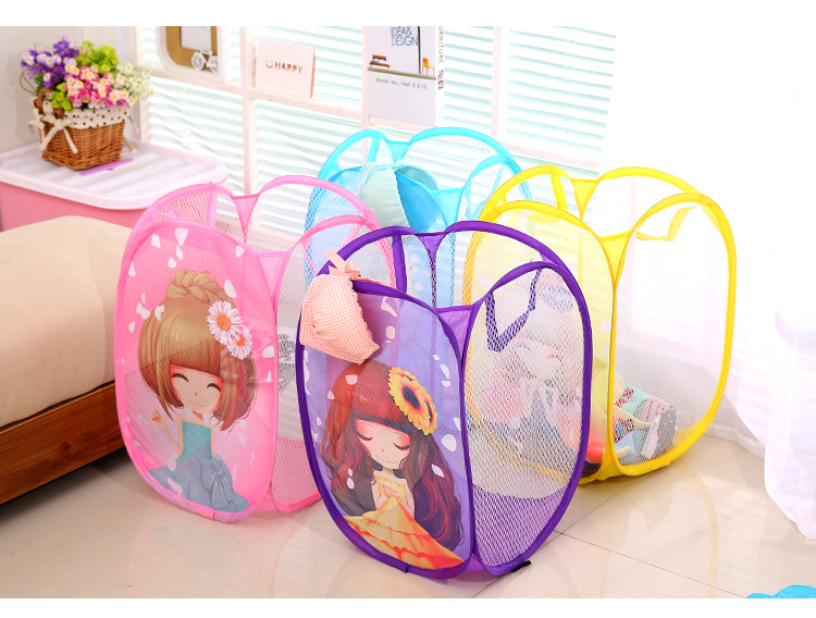 Thiết bị lưu trữ hộ gia đình cản trở loại net phim hoạt hình in hoa cô gái quần áo giỏ lưu trữ quần áo giỏ giặt quần áo hộp nhựa đựng thực phẩm