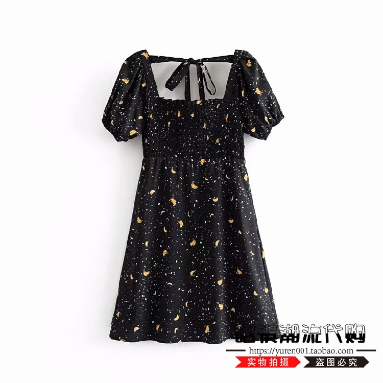 Net đỏ vuông cổ áo hoa màu đen Pháp Pháp retro siêu cổ tích tay áo voan váy nữ mùa hè thủy triều - Sản phẩm HOT váy bầu công sở