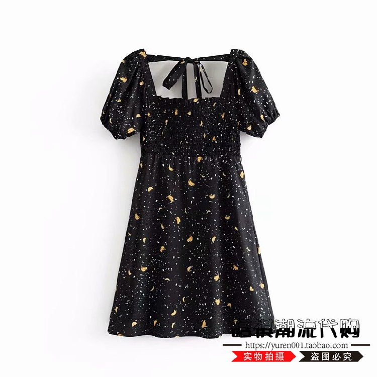 Net đỏ vuông cổ áo hoa màu đen Pháp Pháp retro siêu cổ tích tay áo voan váy nữ mùa hè thủy triều - Sản phẩm HOT đầm dạ hội hàn quốc