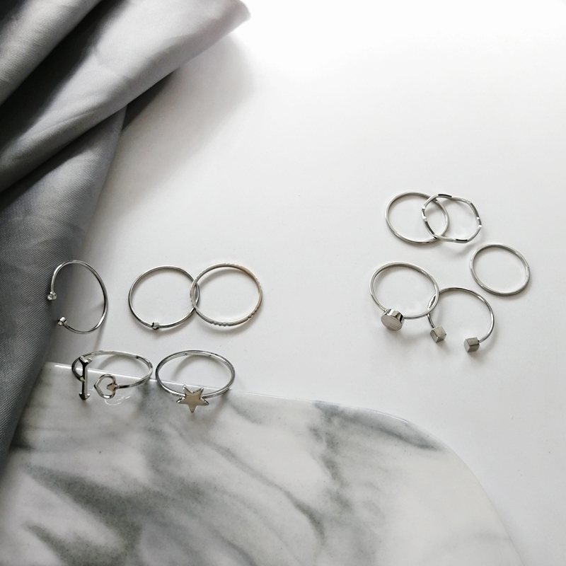 Thời trang châu Âu và Mỹ hình học tròn tình yêu hình trái tim hình vuông ba chiều hình vuông nhẫn chrome heart