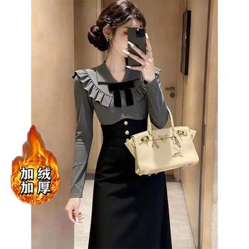 Fleece-Lined and Thickened 2026 Spring New French Retro Niche Design Ruffled Slimming Dress D4433