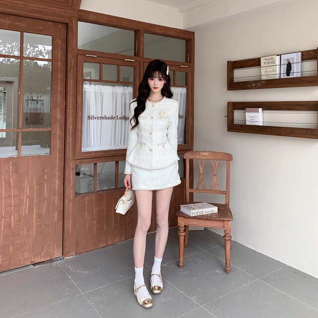 Lined Fabric Comes with a Brooch 2026 Spring New Style Small Chanel-Style Suit Woven Sequin Jacket and Skirt Two-Piece Set Hy0132