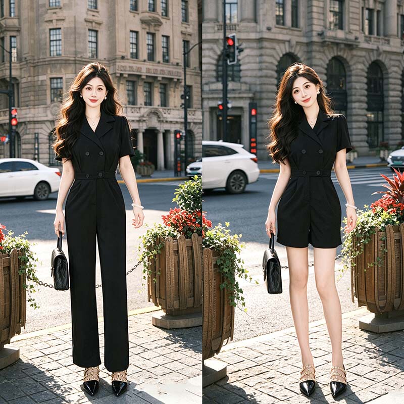 [Zhang Xiaoxiao] "Elegant Beauty" Front Zipper Summer One-Piece Jumpsuit Shorts D2483