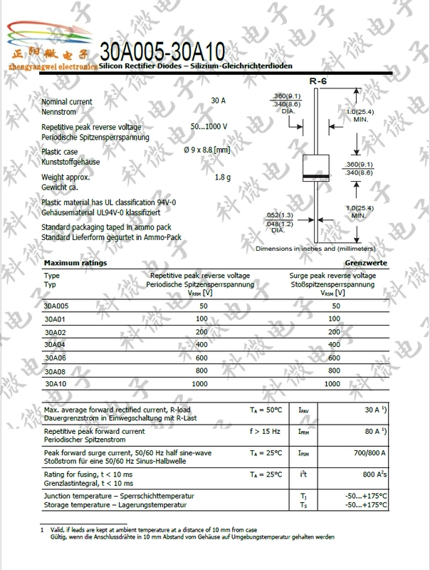 Công suất cao chỉnh lưu cắm trực tiếp 30A10 R-6 30A10 diode 30A 1000V 10 miếng = 1 miếng miễn phí vận chuyển