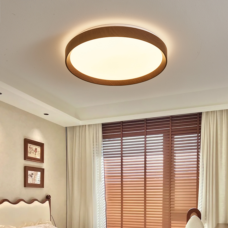New Chinese-Style Ceiling Light in Walnut Color for Bedroom, Retro Simple Study Room Light, 2026 New Model Round Corridor Light