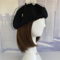 55-59cm Adjustable Elegant Dome Insert Drilling Black Mesh Veil Mesh Female berets Berehat Berets Cap Painter Cap