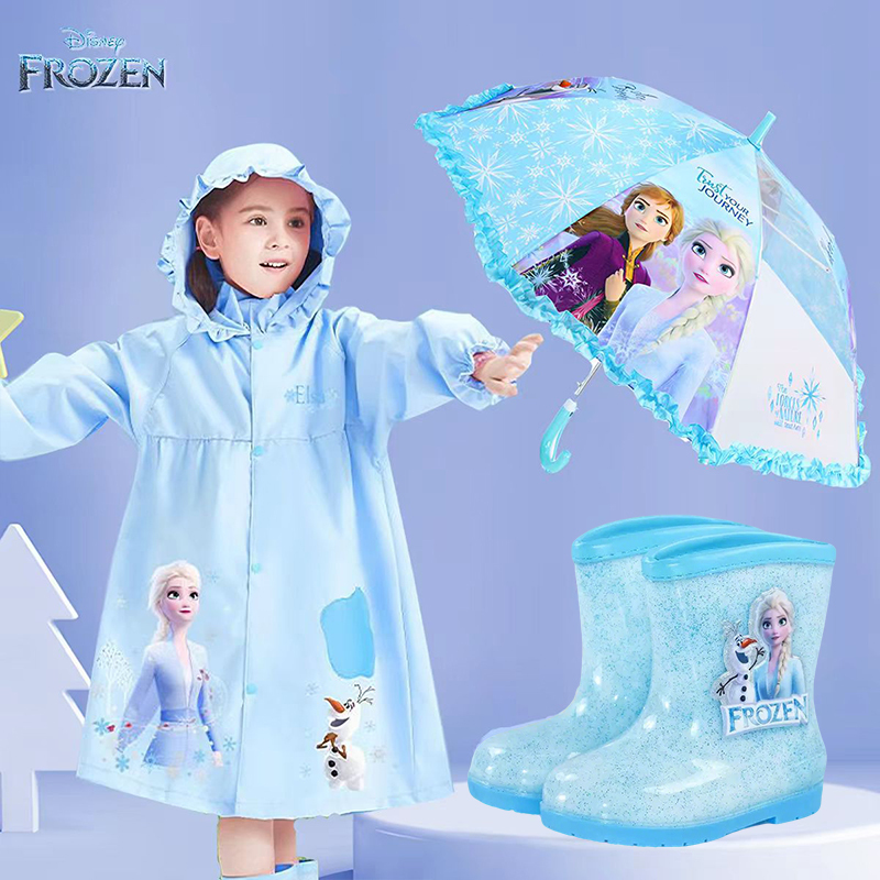 Frozen-Themed Girls' Raincoat, Kindergarten Toddler Rain Poncho, Elsa Princess Children's Waterproof School-Specific Rain Poncho