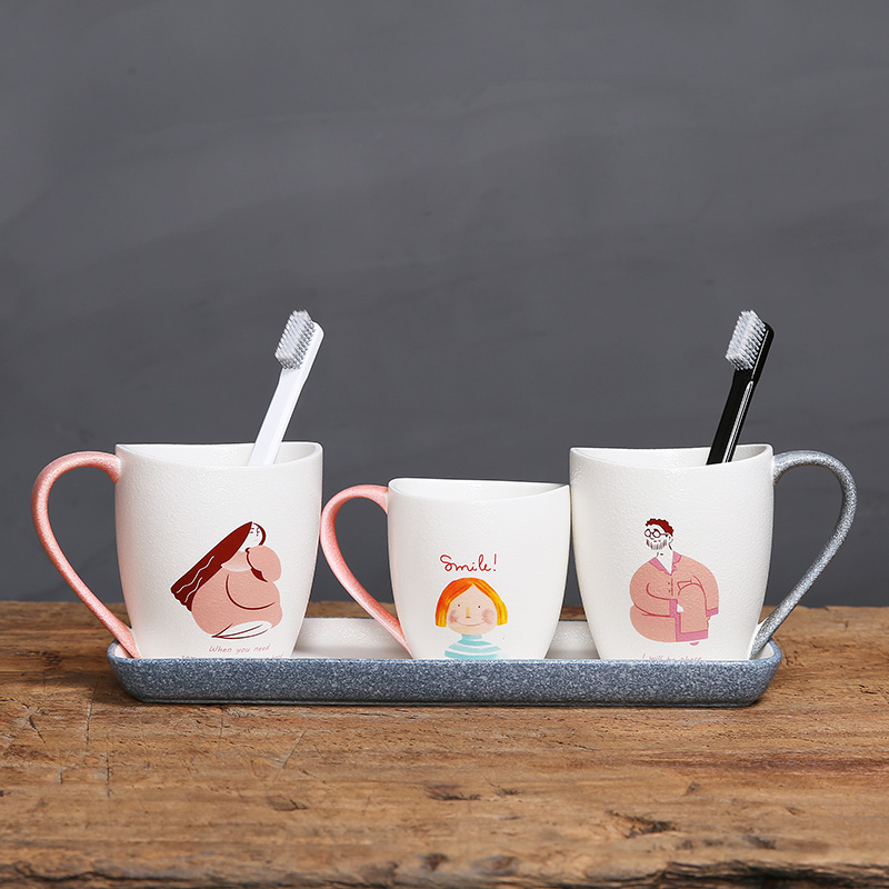 A family of three-mouth toothbrushing cup ceramic washing suit Home washing cup lovers gargling cup children's tooth cup