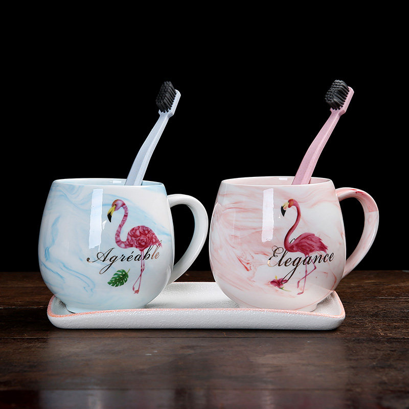 Eurostyle marble textured ceramic washing cup lovers's gargling cup suit home toothbrushing cup a pair of tooth cylinders