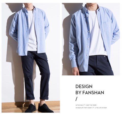 Fanshan 2018 mùa thu Oxford quay tay áo sơ mi nam trẻ trung giản dị áo sơ mi trắng Hàn Quốc Slim inch áo thủy triều áo sơ mi thời trang