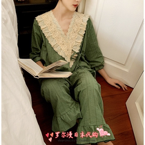 Japanese soft honey pajamas womens spring and autumn pure cotton long sleeve court style kimono home clothing two-piece set