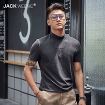 Autumn and winter half high collar base shirt men short sleeves Korean trend men plus velvet middle collar T-shirt men thick slim half sleeve