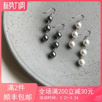Recommended section 925 pure silver grey small pearl eardrop short of delicate earrings Korean version simple ear nail pendant female