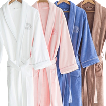 Five-star hotel cotton towel bathrobe female long section water absorption quick-drying pure cotton mens bathrobe couple shot 2