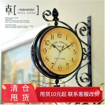 Modern minimalist Living room Home clock Wall Clock Eurostyle Iron art Double face hanging bell Creative American Two-faced hanging table