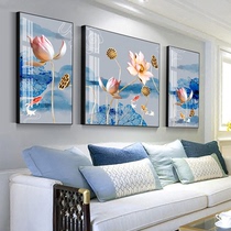 New Chinese lotus picture crystal porcelain decorative painting modern living room sofa bedroom background wall light luxury atmosphere framed painting