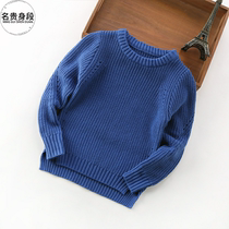 2021 new Korean version Childrens cotton wool sweater boy Spring-autumn-style knitted sweatshirt low round collar bottom-shirt thin wire-shirt
