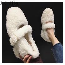 White lamb wool shoes womens winter outerwear and inner heightening 2022 new all-match warm plus velvet cotton shoes high-heeled and thick-heeled