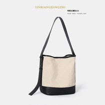 Summer Large Capacity Canvas Retro Casual Bucket Bag Small Crowdtrend Fashion Splicing Collision Color Single Shoulder Diagonal Satchel