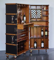Dutch Authentic Models Retro Solid Wood Leather Box Mini Bar Removable Folding High Wine Cabinet