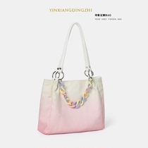 Fall New Pack Chain Canvas Gradient Pink Handbag Large Capacity Student Casual 100 Lap Single Shoulder Shopping Bag