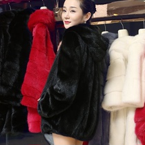 2020 fur coat womens fashion high imitation mink fur winter mink coat hooded diamond buckle coat medium and long