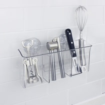 Comfortable zone non-perforated kitchen rack wall-mounted storage transparent plastic suction disc knife and fork tableware storage box