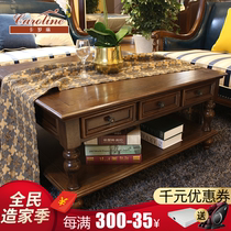 American solid wood square coffee table square coffee table TV cabinet combination Villa retro simple living room furniture complete