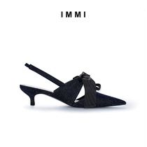 (Designer brand IMMI) pointed black denim bow cat with high heels 191SH005A