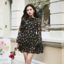 Korean official website milkcocoa July spring romantic Garden of Eden Lemon yellow daisy polka dot lace-up dress