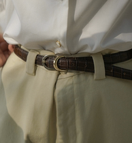 nice people 2021 autumn and winter new retro all-match double buckle crocodile leather pattern gold lock belt