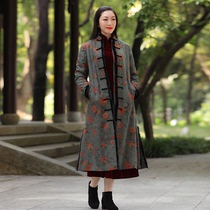 Autumn water ballad Original (sound) winter New Silk spinning fragrant cloud yarn retro Chinese style cotton-padded jacket long cotton clothing