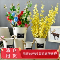 Flowers Dry Flower Nordic style Blossom Barrel Retro Flower-flower Basket Han Style White Hemp Rope Tin Flower Barrel Floral Flower Shop Decoration