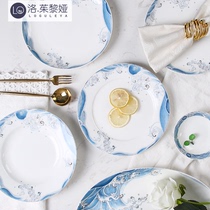 LO GULEYA Chinese style ceramic dishes Home vegetable dishes Creative Green Flowers Porcelain Cutlery Fish Pan Deep Dish Soup Dish