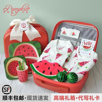 Baby Boy Gift Box Summer Thinly Cool Watermelon Small Baby Send Gift Items Pure Cotton Walk Short Sleeves Full Moon