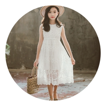 Super - ocean girl white dress summer 8 lace long dress 10 girl 11 autumn 12 - 15