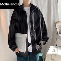 Striped shirt mens long sleeve Korean version of the trend Joker handsome lined with the wind is very fairy casual jacket