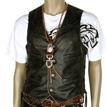 New black retro imported mens cowhide personality Harley Indian knight vest leather vest Slim motorcycle