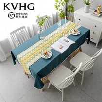 KVHG tablecloth fabric waterproof cotton linen hipster tea table cloth retro literature Nordic rectangular dining table cloth high-end