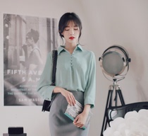 Korean official website milkcocoa August autumn womens texture womens retro mushroom buckle mint long-sleeved shirt