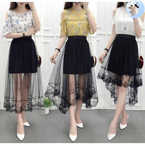  Skirt womens summer 2020 new female Korean version irregular mesh skirt spring long lace mesh skirt black
