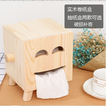 Solid wood tissue box smiling wood paper draw box home living room roll paper box desktop cartoon cute draw paper napkin box