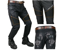 Spot new Korean domestic self-cultivation personality embroidery coating Harley Knight locomotive jeans mens trousers Black