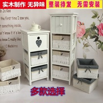 Korean pastoral solid wood storage cabinet White rattan gap locker Mediterranean bedside table Mini cabinet Ultra-narrow