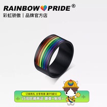 RainbowPride Rainbow Stainless Steel Drip Glue Ring Black LGBTQ Pride Couple to the Ring Men and Men
