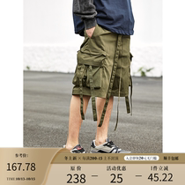 BONELESS 20SS ribbon big pocket tooling five-point pants army green street trend tooling shorts men